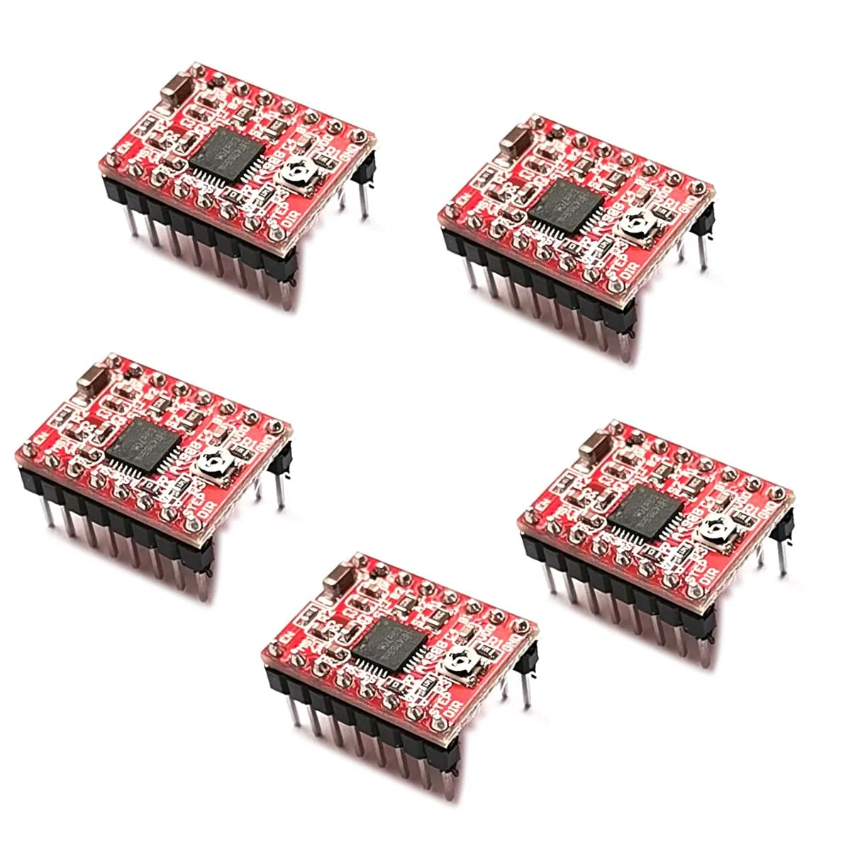 ماژول درایور موتور پله ای Kiro&Seeu A4988، 5 عددی، برد ماژول StepStick Pololu قرمز با هیت سینک آلومینیومی سازگار با رمپ 1.4 پرینتر سه بعدی Reprap، دستگاه CNC یا رباتیک