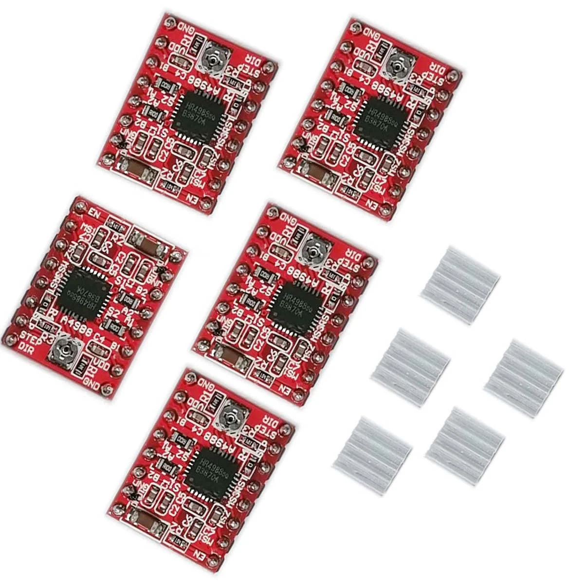ماژول درایور موتور پله ای Kiro&Seeu A4988، 5 عددی، برد ماژول StepStick Pololu قرمز با هیت سینک آلومینیومی سازگار با رمپ 1.4 پرینتر سه بعدی Reprap، دستگاه CNC یا رباتیک