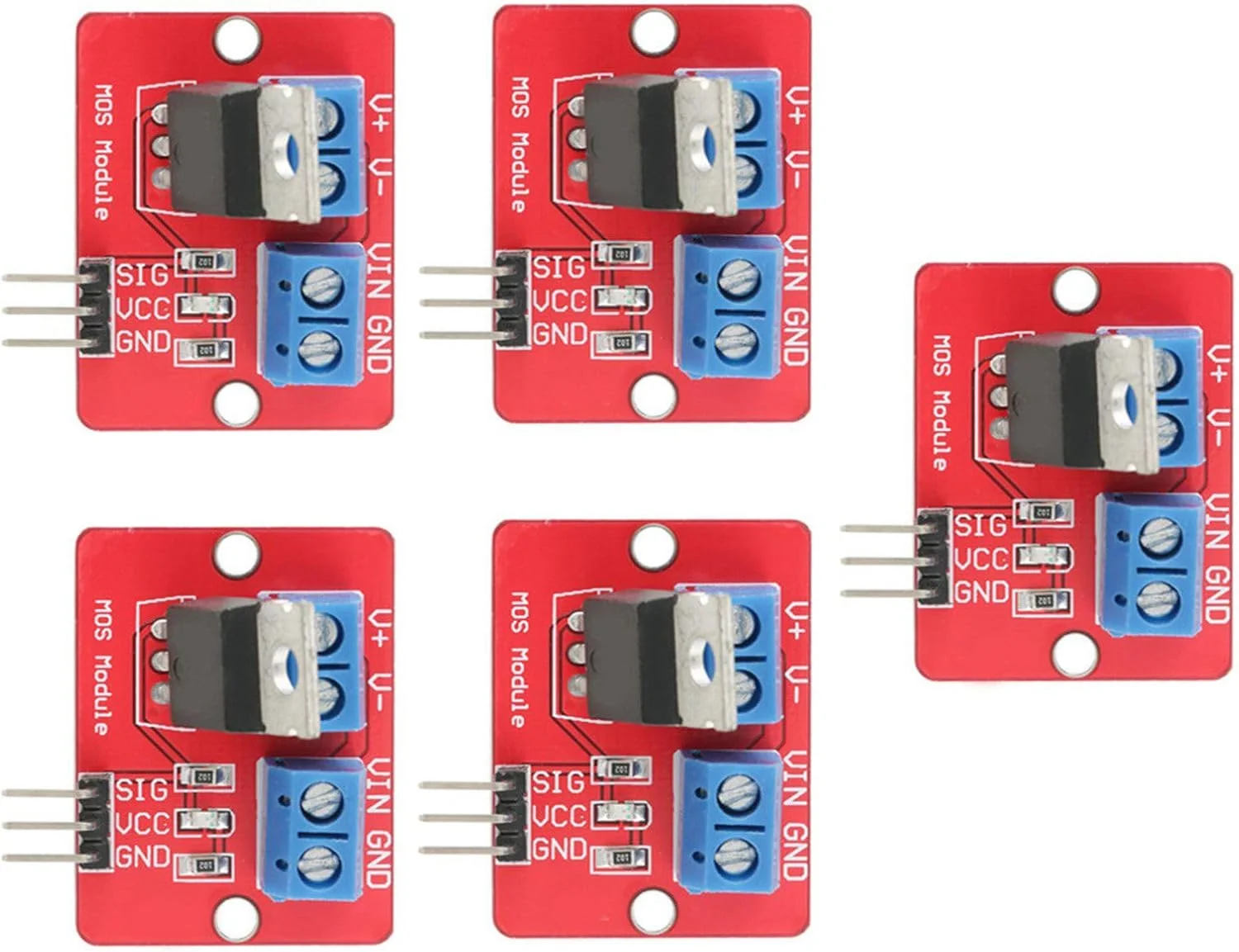 ماژول درایور IRF520، 5 عدد، بردهای درایو خروجی PWM برای نوار لامپ LED، موتور DC، مینی پمپ، کنترل شیر برقی PWM