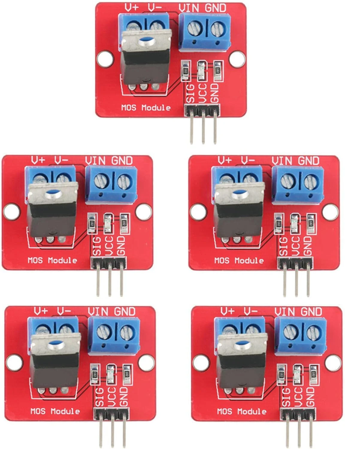 ماژول درایور IRF520، 5 عدد، بردهای درایو خروجی PWM برای نوار لامپ LED، موتور DC، مینی پمپ، کنترل شیر برقی PWM