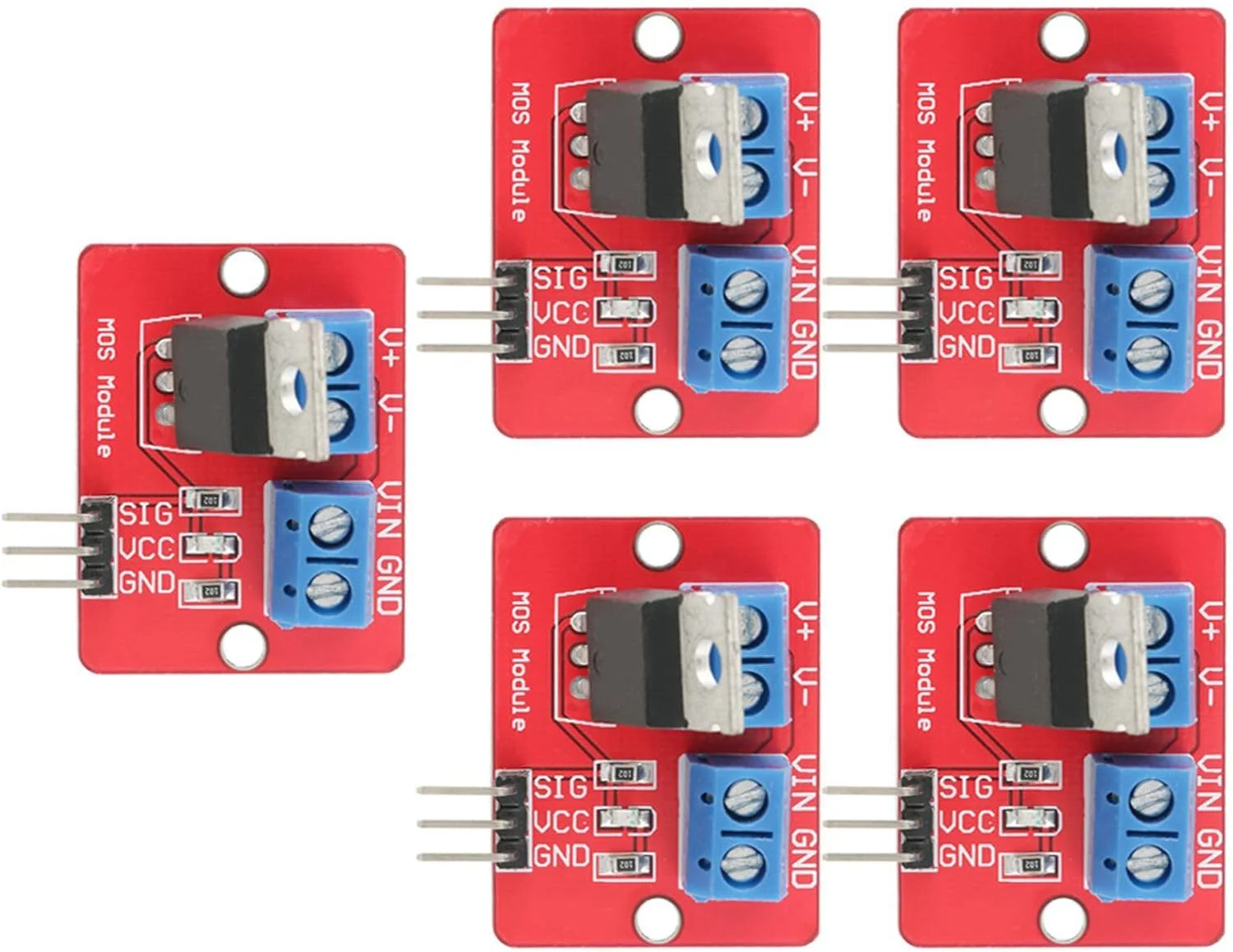 ماژول درایور IRF520، 5 عدد، بردهای درایو خروجی PWM برای نوار لامپ LED، موتور DC، مینی پمپ، کنترل شیر برقی PWM