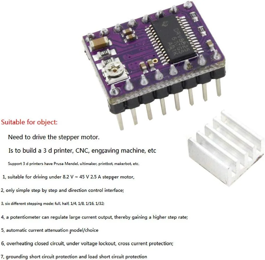 ماژول درایور موتور پله ای PoPprint DRV8825 چهار لایه به همراه هیت سینک کوچک برای پرینتر سه بعدی RP1.4 A4988 بسته 5 عددی
