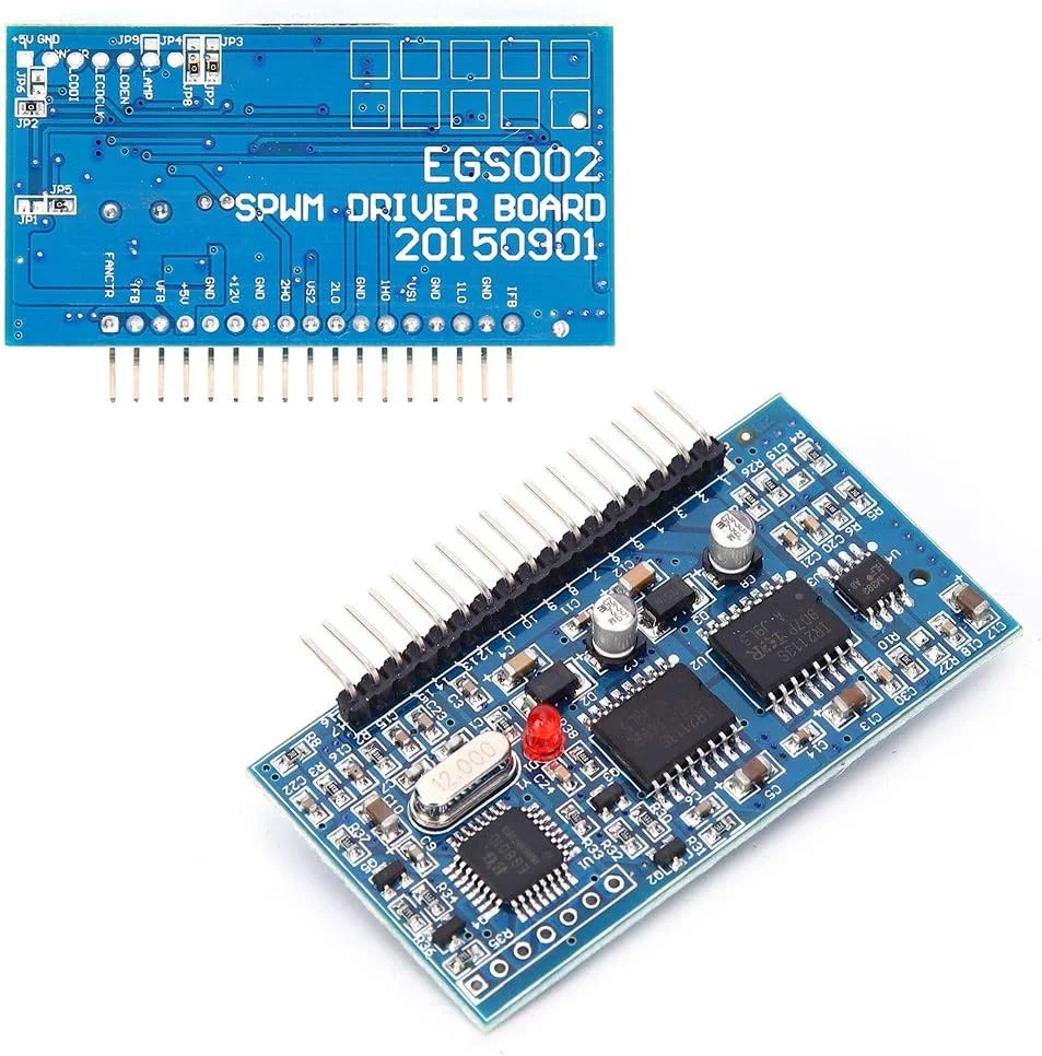 ماژول درایور اینورتر سینوسی خالص EG8010، تراشه PWM دیجیتال با کنترل Dead Zone فرکانس حامل 23.4 کیلوهرتز، 300 نانوثانیه، 1.5 میکروثانیه Dead Time، ارتباط سریال RS232، نمایشگر LCD 12832