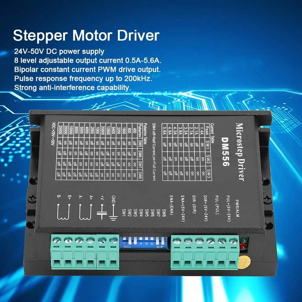 درایور موتور پله ای HURRISE DM556، درایور موتور پله ای 42/57 DM556 برای پرینتر سه بعدی 24-50VDC نویز کم فرکانس ورودی پالس 200 کیلوهرتز