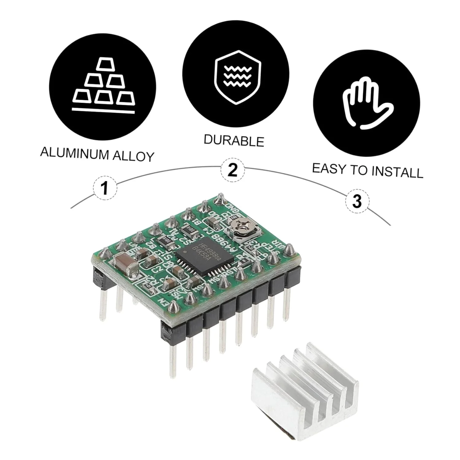 ماژول درایور موتور پله ای 5 عددی با هیت سینک، کنترل پرینترها و دستگاه های CNC با رزولوشن های مختلف، طراحی فشرده برای نصب آسان