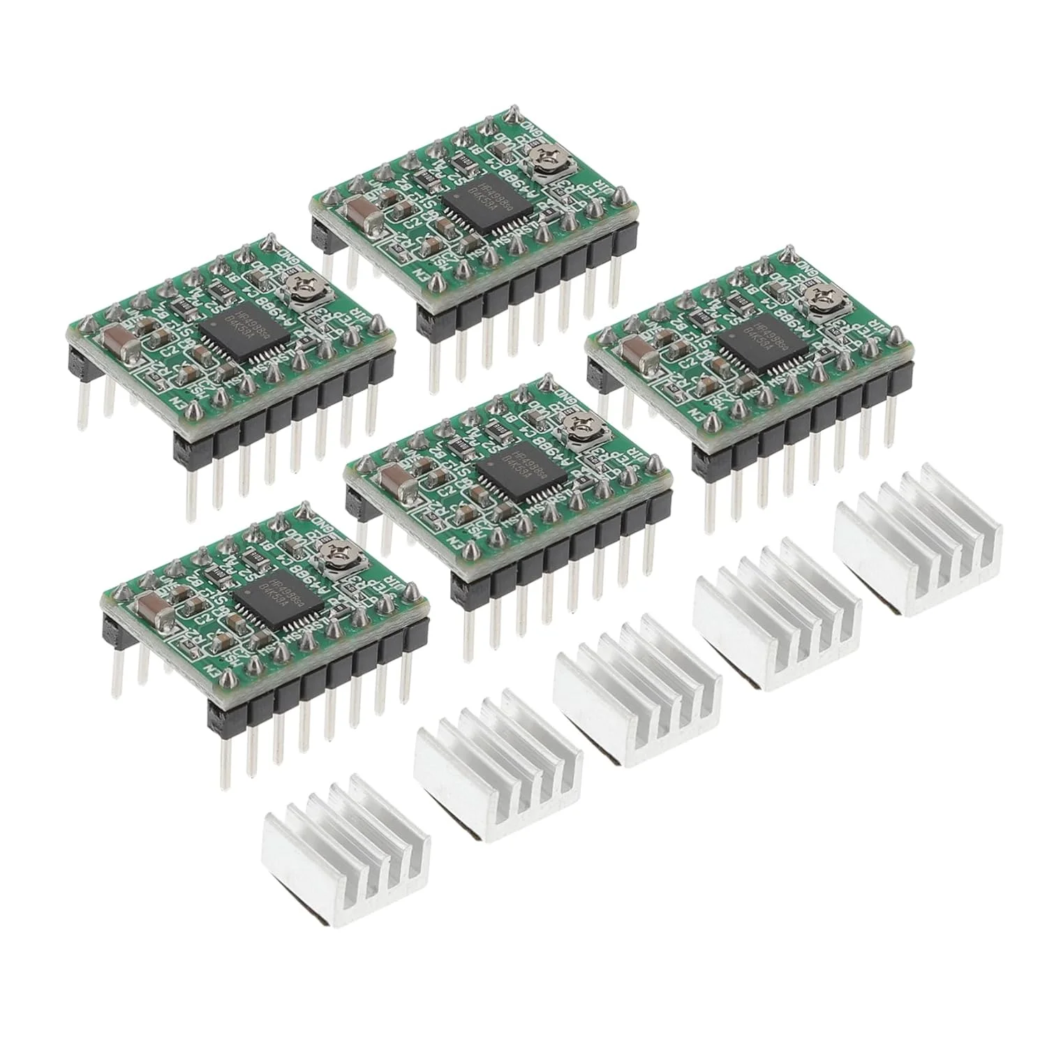 5 عدد ماژول استپر با کنترل و هیت سینک برای پرینتر، پنج رزولوشن پله ای برای دستگاه های CNC و رباتیک