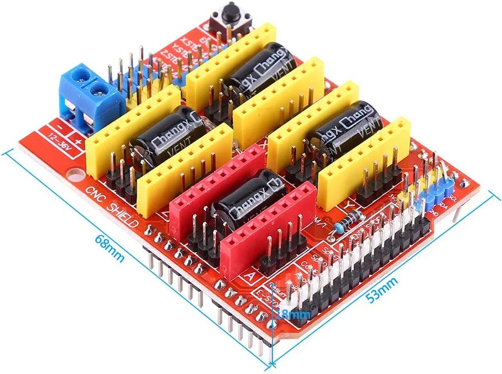 برد کنترلر CNC V3.0، مجموعه 4 عددی درایور موتور پله ای A4988 قابل جابجایی با 4 عدد هیت سینک، برد توسعه 68x53x18 میلی متر قطعات دستگاه حکاکی پرینتر سه بعدی، DC 12V تا 36V برد کنترلر CNC V3.0، مجموعه 4 عددی درایور موتور پله ای A4988 قابل جابجایی با 4 عدد هیت سینک، برد توسعه 68x53x18 میلی متر قطعات دستگاه حکاکی پرینتر سه بعدی، DC 12V تا 36V