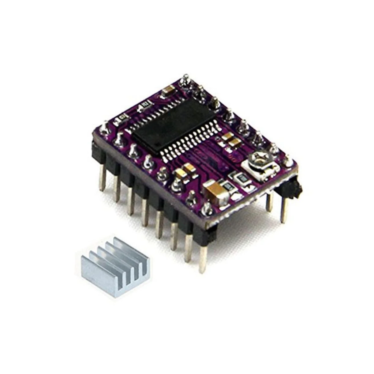 ماژول درایور موتور پله‌ای قابل تنظیم با رزولوشن گام کامل تا ۱/۳۲ گام به همراه هیت سینک