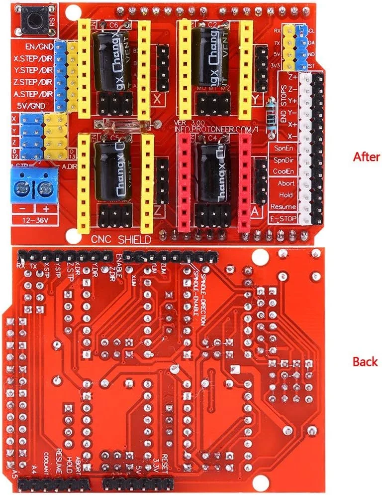 برد کنترلر CNC V3.0، مجموعه 4 عددی درایور موتور پله ای A4988 قابل جابجایی با 4 عدد هیت سینک، برد توسعه 68x53x18 میلی متر قطعات دستگاه حکاکی پرینتر سه بعدی، DC 12V تا 36V برد کنترلر CNC V3.0، مجموعه 4 عددی درایور موتور پله ای A4988 قابل جابجایی با 4 عدد هیت سینک، برد توسعه 68x53x18 میلی متر قطعات دستگاه حکاکی پرینتر سه بعدی، DC 12V تا 36V