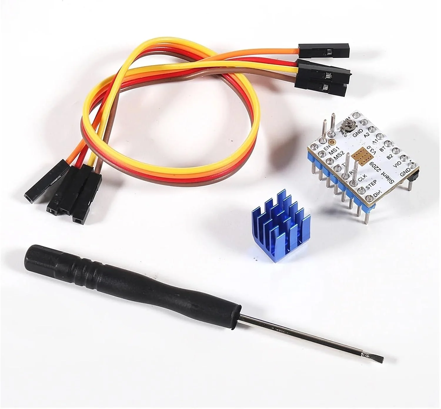 درایور موتور پله ای TMC2209 V3.0 برای پرینتر سه بعدی به همراه هیت سینک، جریان 2.8 آمپر پیک برای رمپز 1.4 درایور موتور پله ای TMC2209 V3.0 برای پرینتر سه بعدی به همراه هیت سینک، جریان 2.8 آمپر پیک برای رمپز 1.4