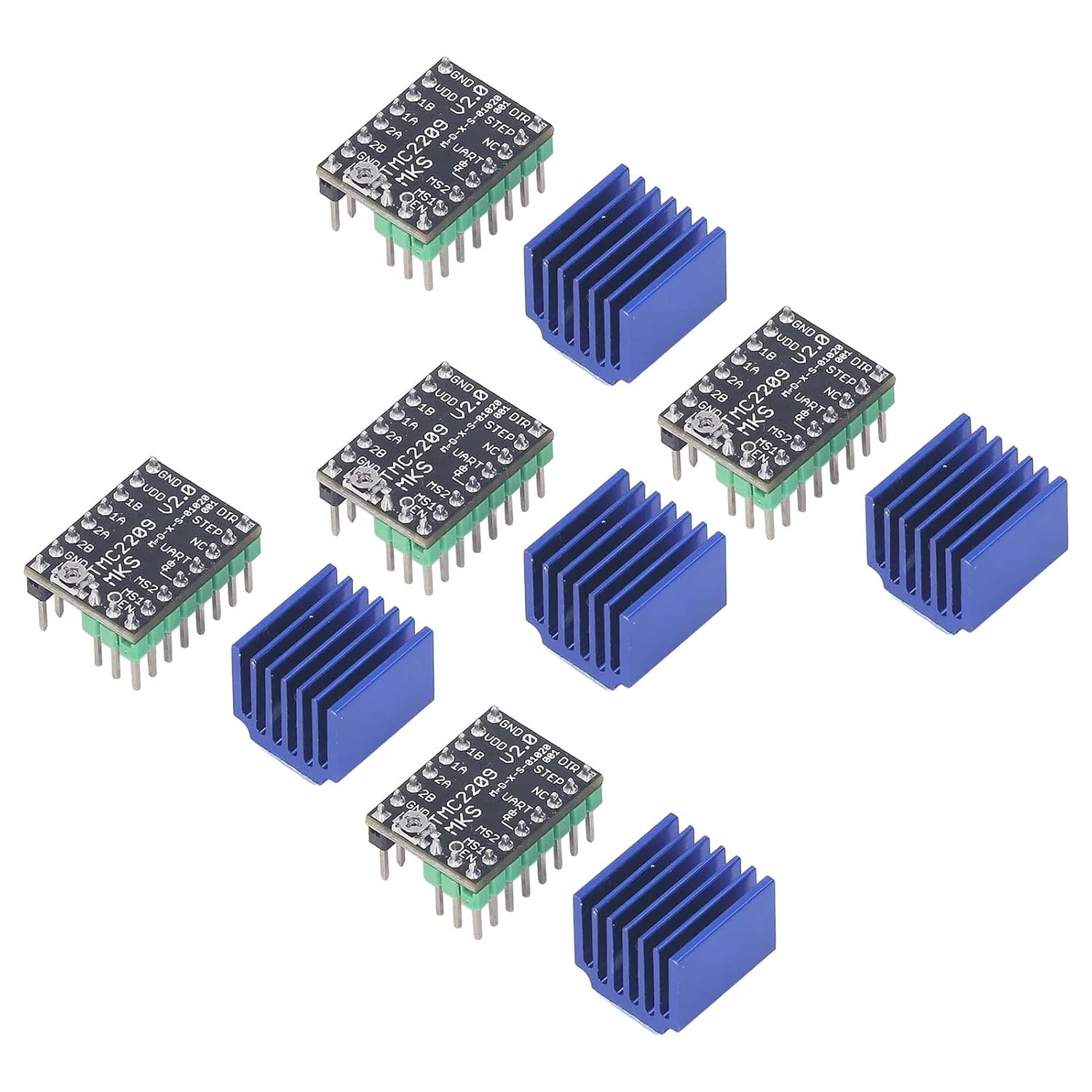 TMC2209، کیت هیت سینک درایور UART، خنک کننده سریع، تولید حرارت کم، 5 عدد ماژول درایور موتور پله ای برای پروژه های چاپ سه بعدی