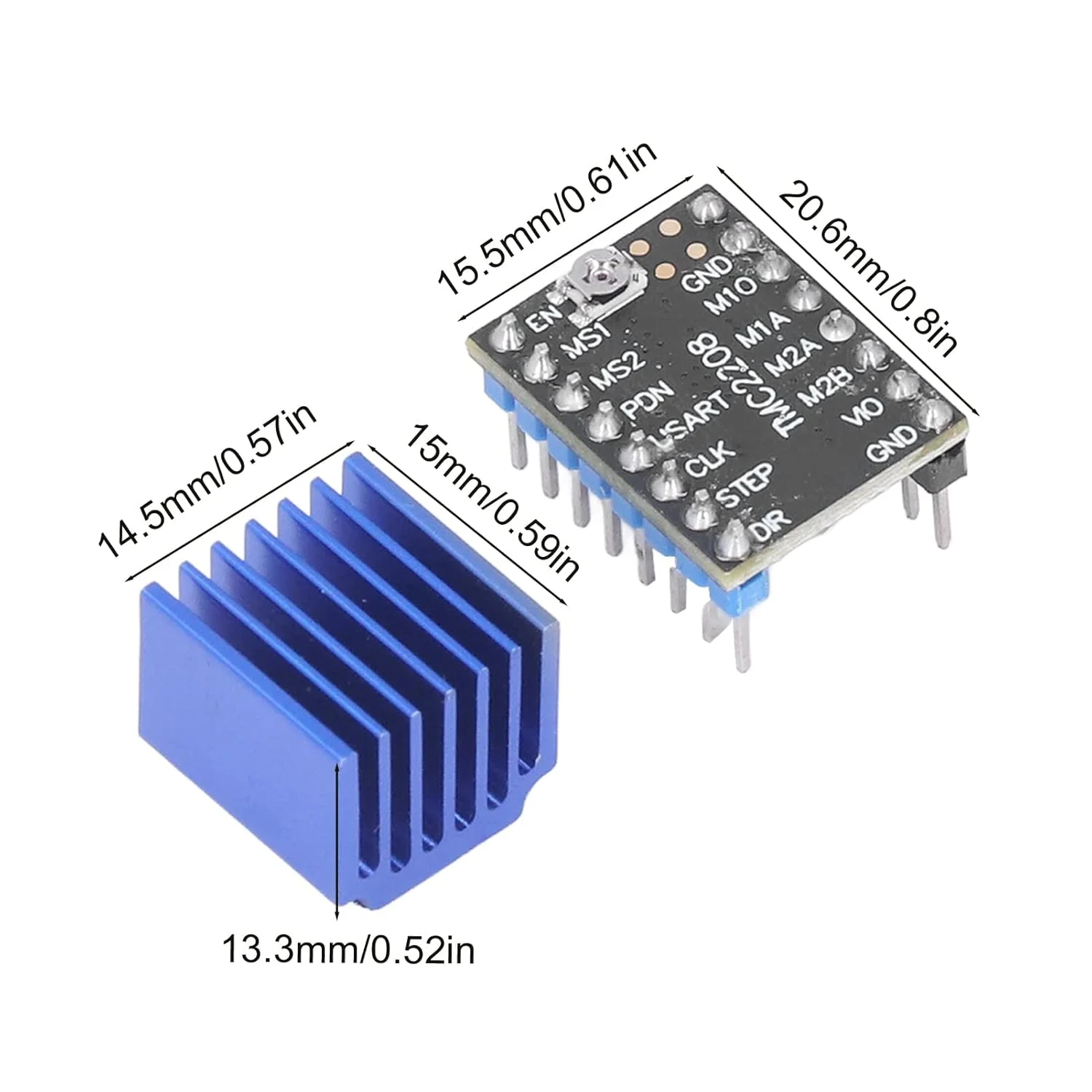 ماژول درایور موتور پله ای TMC2208 V2.0 به همراه هیت سینک برای پرینتر سه بعدی MKS SKR، جایگزین برای TMC2100 A4988 DRV8825 8729
