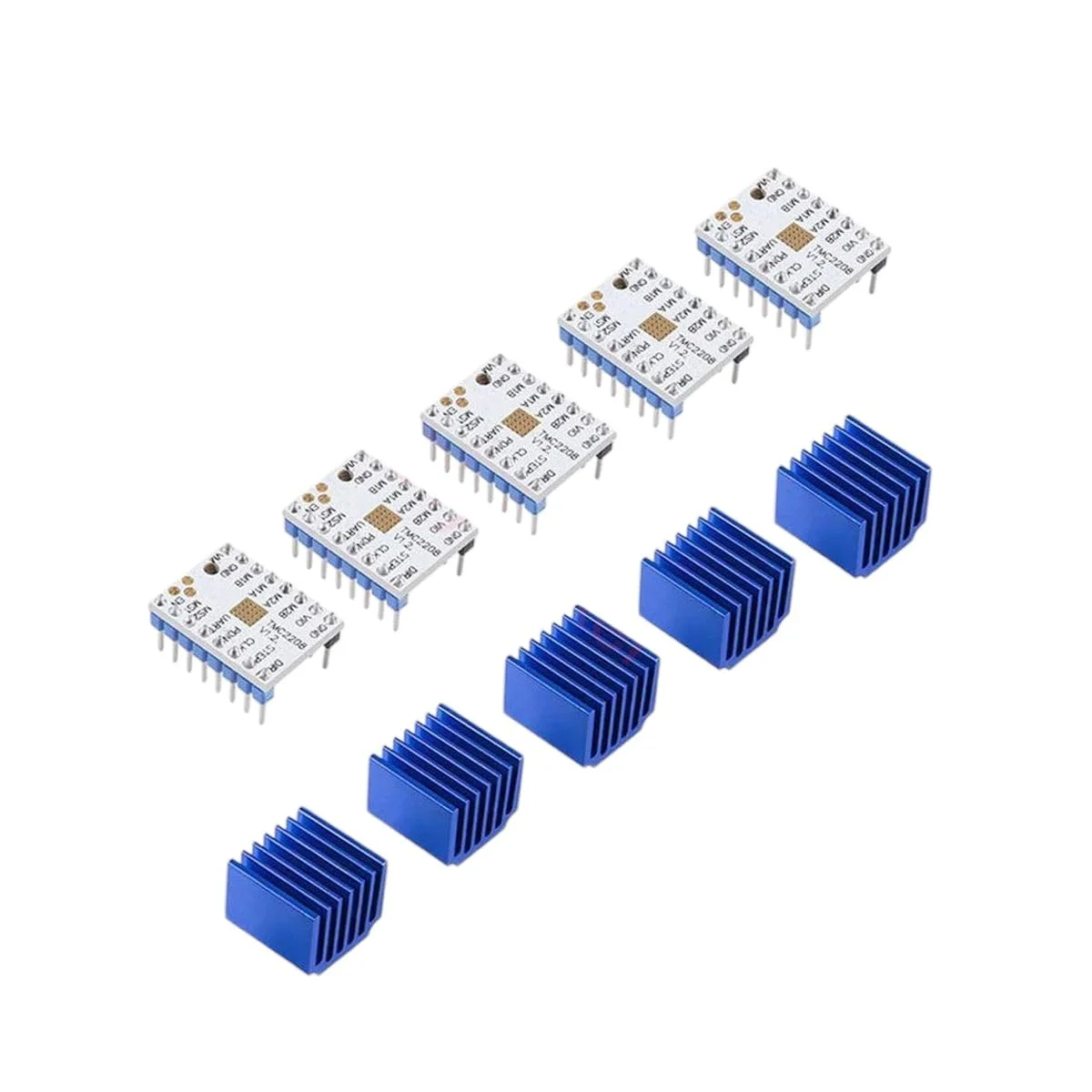 5 عدد ماژول درایور استپر TMC2208 V1.2 با هیت سینک برای بردهای اصلی کنترلر پرینتر سه بعدی Ramps1.4 MKS Gen Mega I3 Ender-3، محصول جدید با کیفیت بالا برای سال 2025