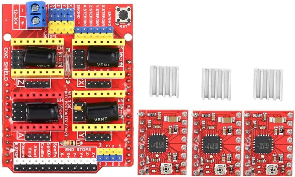 برد توسعه دستگاه حکاکی CNC V3 پرینتر سه بعدی به همراه 3 عدد ماژول درایور A4988، سازگار با فریمور GRBL 0.8
