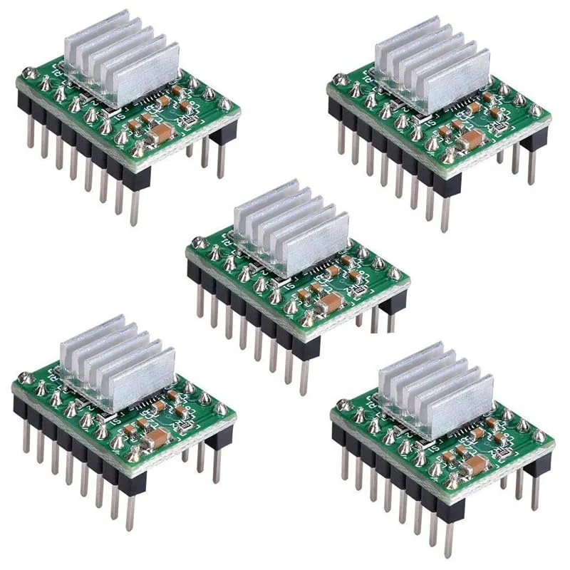 #icpart بسته 5 عددی A4988 برای ماژول درایور موتور پله ای StepStick با هیت سینک برای پرینتر سه بعدی برای Reprap مناسب برای Mendel Huxley Arduino - (رنگ: سبز) #icpart298555