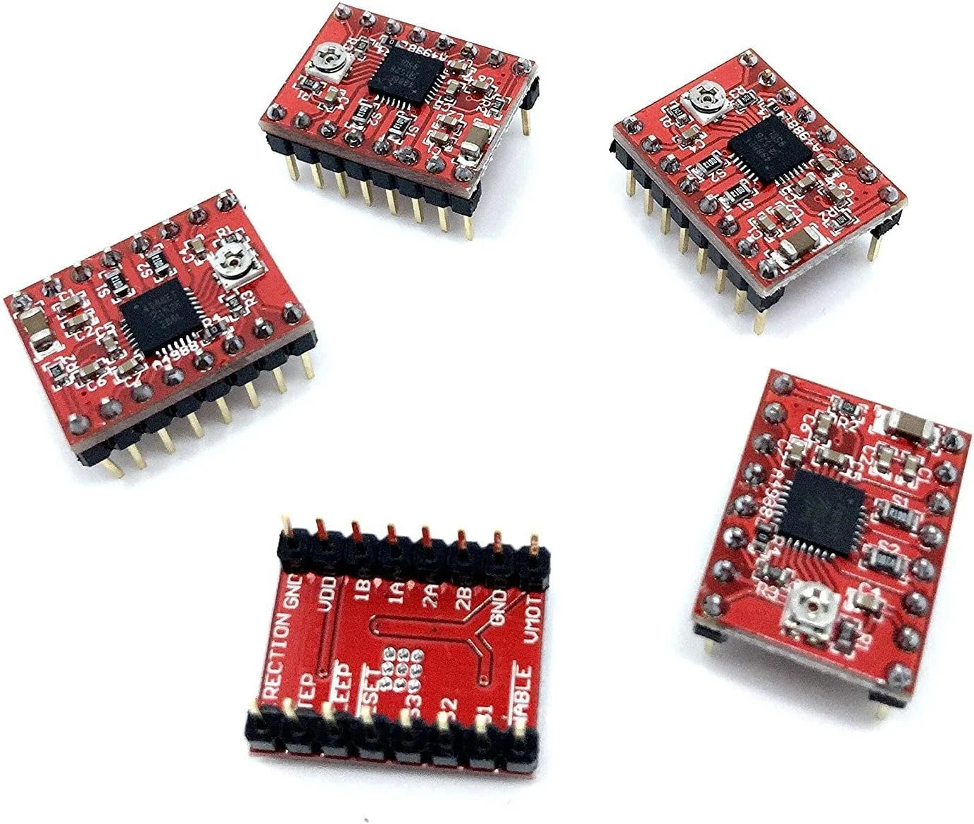 ۵ عدد ماژول درایور موتور پله ای A4988 Stepstick سایز A4 به همراه هیت سینک برای پرینترهای سه بعدی Reprap