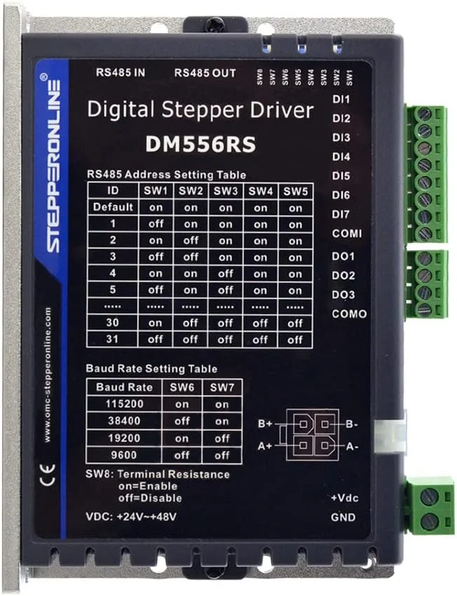 درایور استپر Modbus RS485 استپرآنلاین 0.1-5.6 آمپر 24-48 ولت DC برای استپر موتورهای Nema 17، 23، 24
