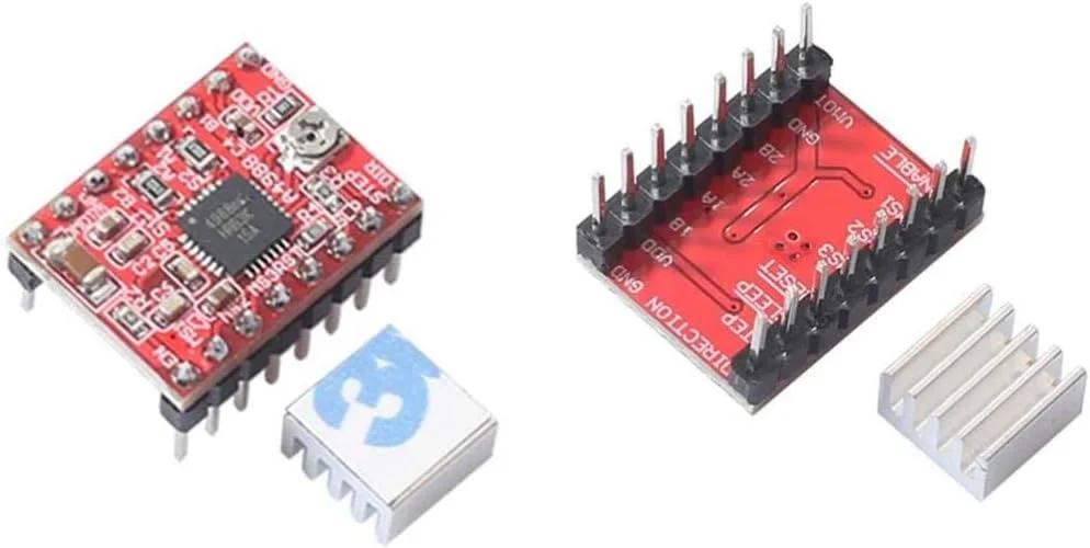 5 عدد درایور موتور پله ای A4988، برد ماژول StepStick قرمز رنگ با هیت سینک آلومینیومی سازگار با رمپ 1.4 پرینتر سه بعدی Reprap، دستگاه CNC یا رباتیک