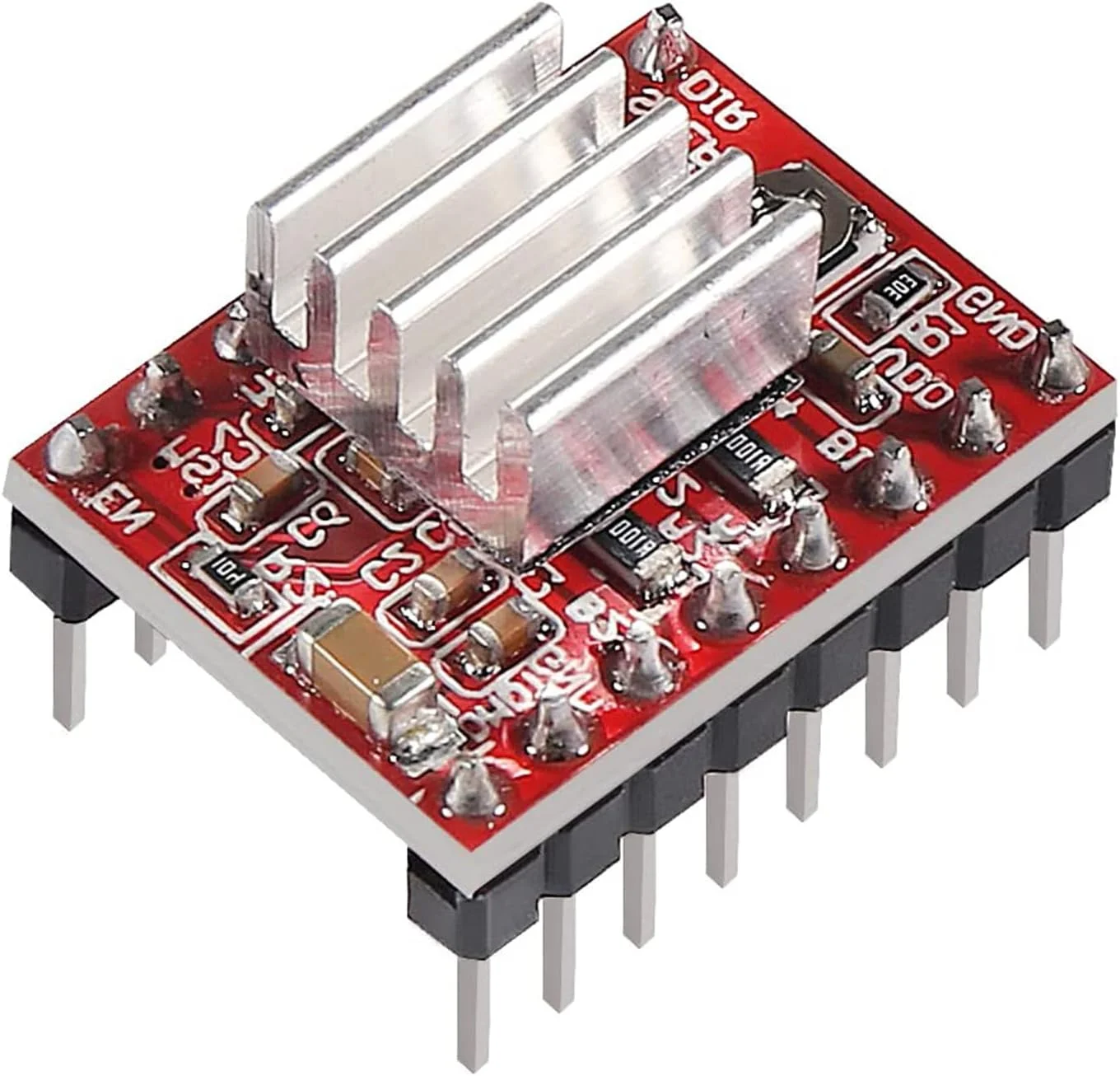 پنج عدد ماژول درایور موتور پله‌ای A4988 به همراه هیت سینک، مناسب برای چاپگرهای سه بعدی، قابل استفاده برای مندل، هاکسلی و آردوینو.