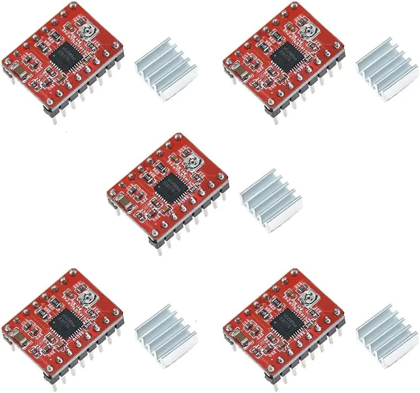 ۵ عدد درایور استپر A4988 به همراه هیت سینک برای قطعات پرینتر سه بعدی Reprap - درایور موتور - - (ولتاژ: سبز)