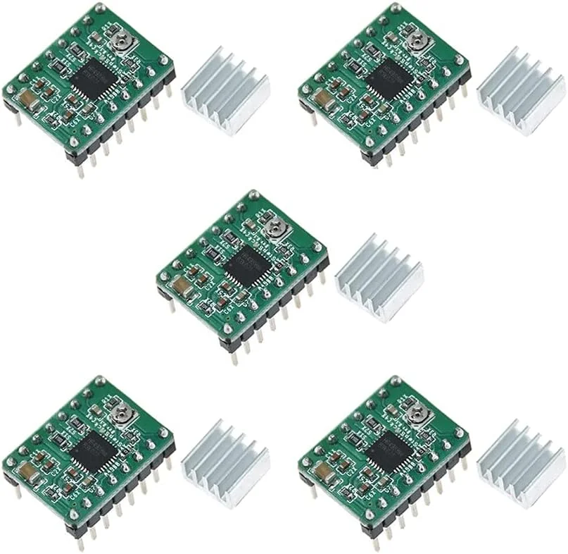 ۵ عدد درایور استپر A4988 به همراه هیت سینک برای قطعات پرینتر سه بعدی Reprap - درایور موتور - - (ولتاژ: سبز)