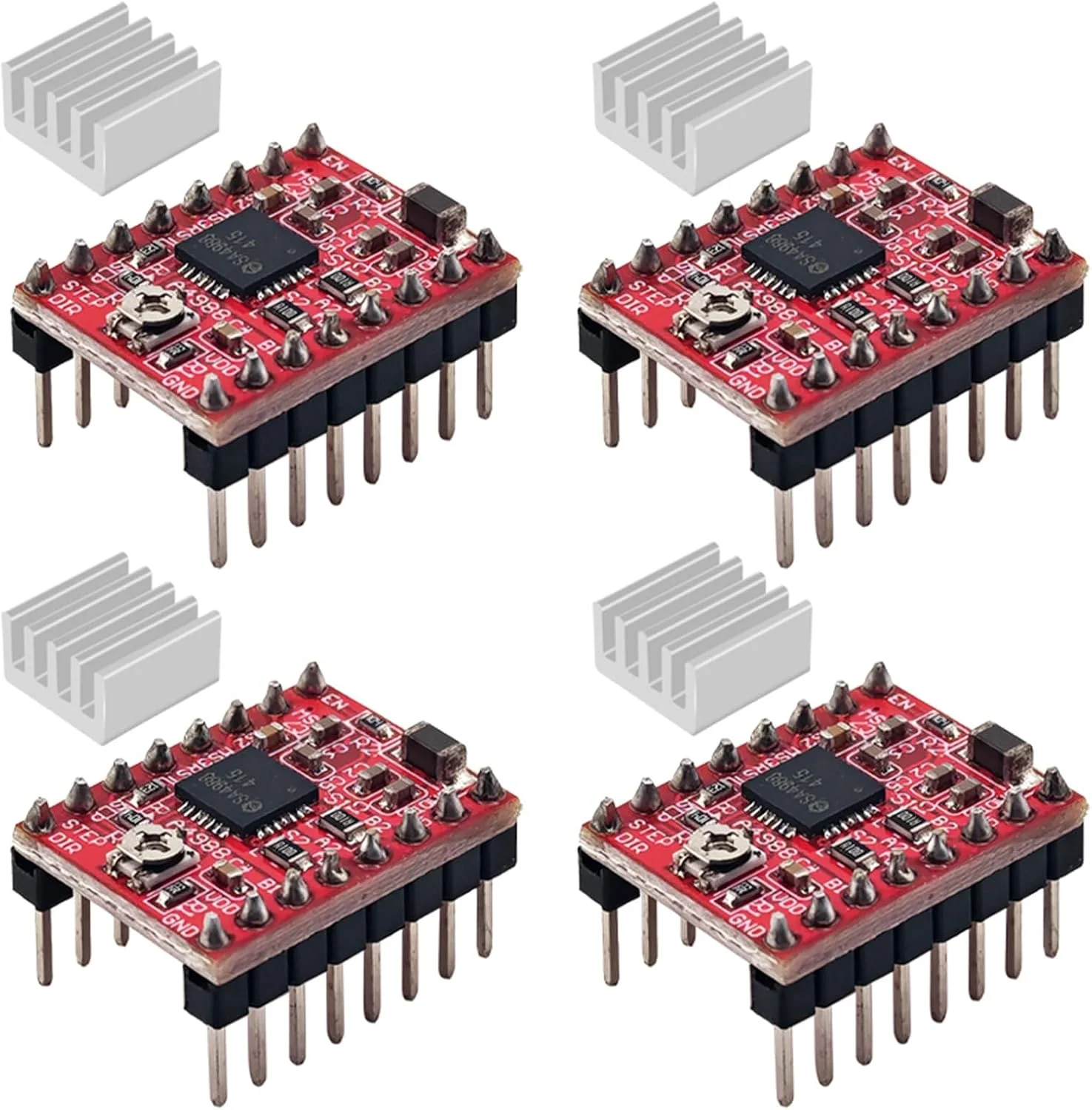 ماژول درایور موتور پله ای A4988 به همراه هیت سینک، سازگار با پرینتر سه بعدی Reprap، دستگاه حکاکی CNC و غیره (4 عدد)