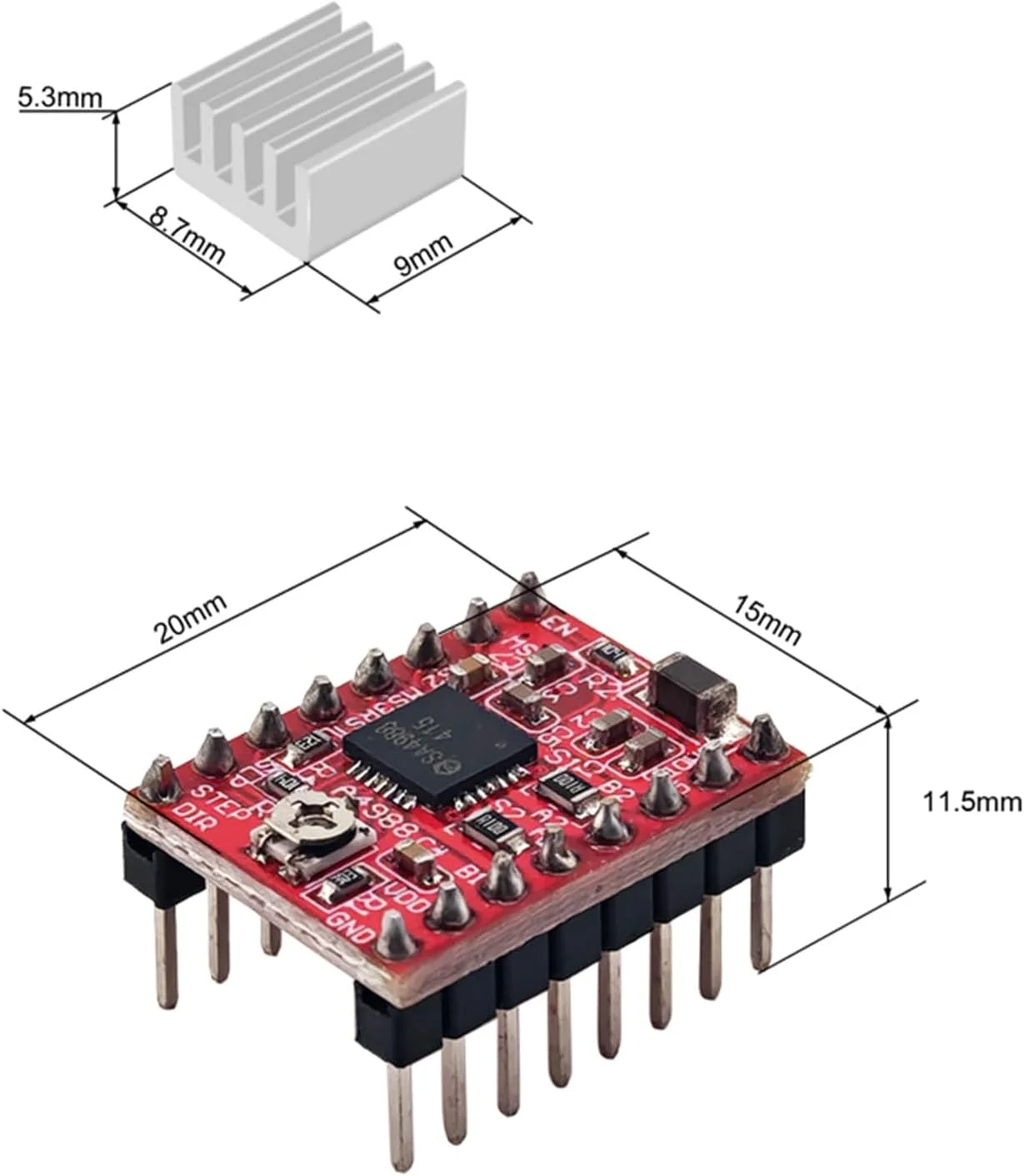 ماژول درایور موتور پله ای A4988 به همراه هیت سینک، سازگار با پرینتر سه بعدی Reprap، دستگاه حکاکی CNC و غیره (4 عدد) ماژول درایور موتور پله ای A4988 به همراه هیت سینک، سازگار با پرینتر سه بعدی Reprap، دستگاه حکاکی CNC و غیره (4 عدد)