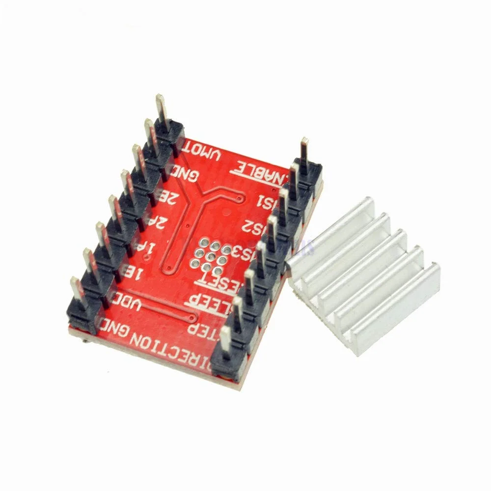 ۵ عدد درایور استپر Reprap A4988، ماژول برد درایور موتور پله ای برای قطعات جانبی پرینتر سه بعدی آردوینو به همراه هیت سینک قرمز