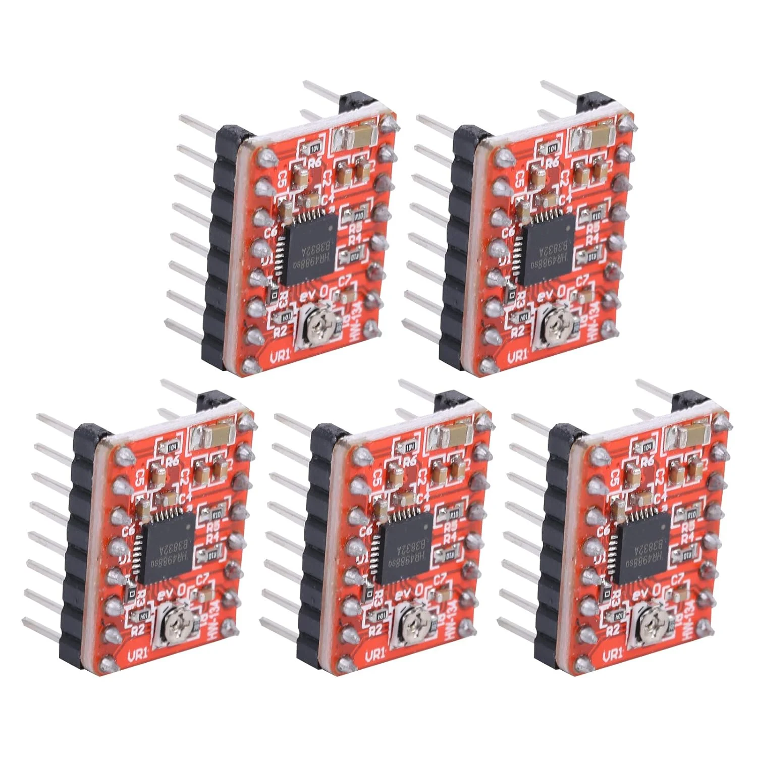 ۵ عدد ماژول درایور موتور پله ای A4988 به همراه ۵ عدد هیت سینک آلومینیومی برای پرینتر و دستگاه CNC ۵ عدد ماژول درایور موتور پله ای A4988 به همراه ۵ عدد هیت سینک آلومینیومی برای پرینتر و دستگاه CNC