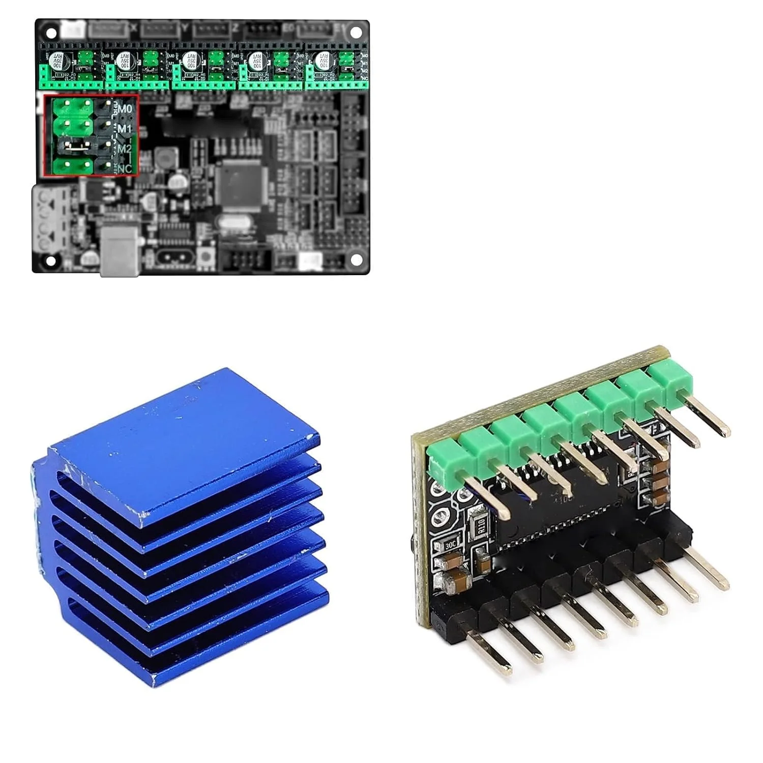 درایور موتور پله ای مینی، برد درایور موتور پله ای TMC2225 با هیت سینک، ماژول درایور موتور بی صدا برای تجهیزات و ابزار اتوماسیون، دستگاه های مارک زنی