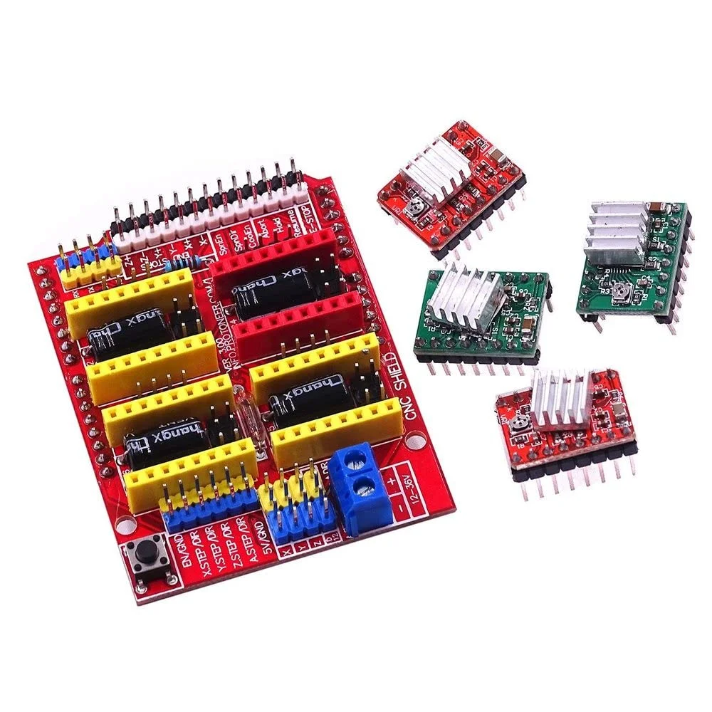 برد توسعه CNC Shield v3 برای دستگاه حکاکی / پرینتر سه بعدی / + 4 عدد درایور A4988
