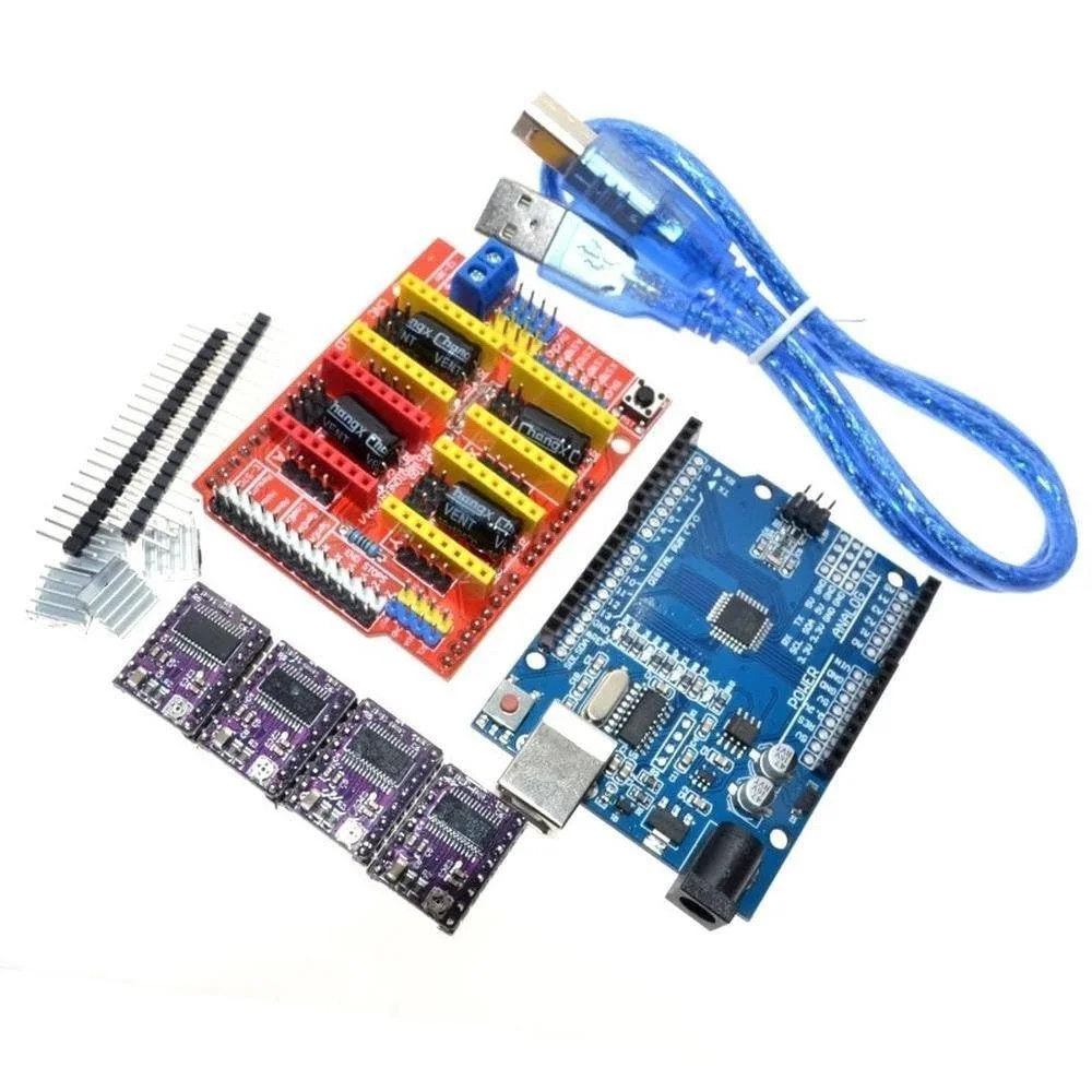 برد توسعه CNC Shield V3 برای ماشین حکاکی و پرینتر سه بعدی + 4 عدد درایور DRV8825 برای R3 به همراه کابل USB