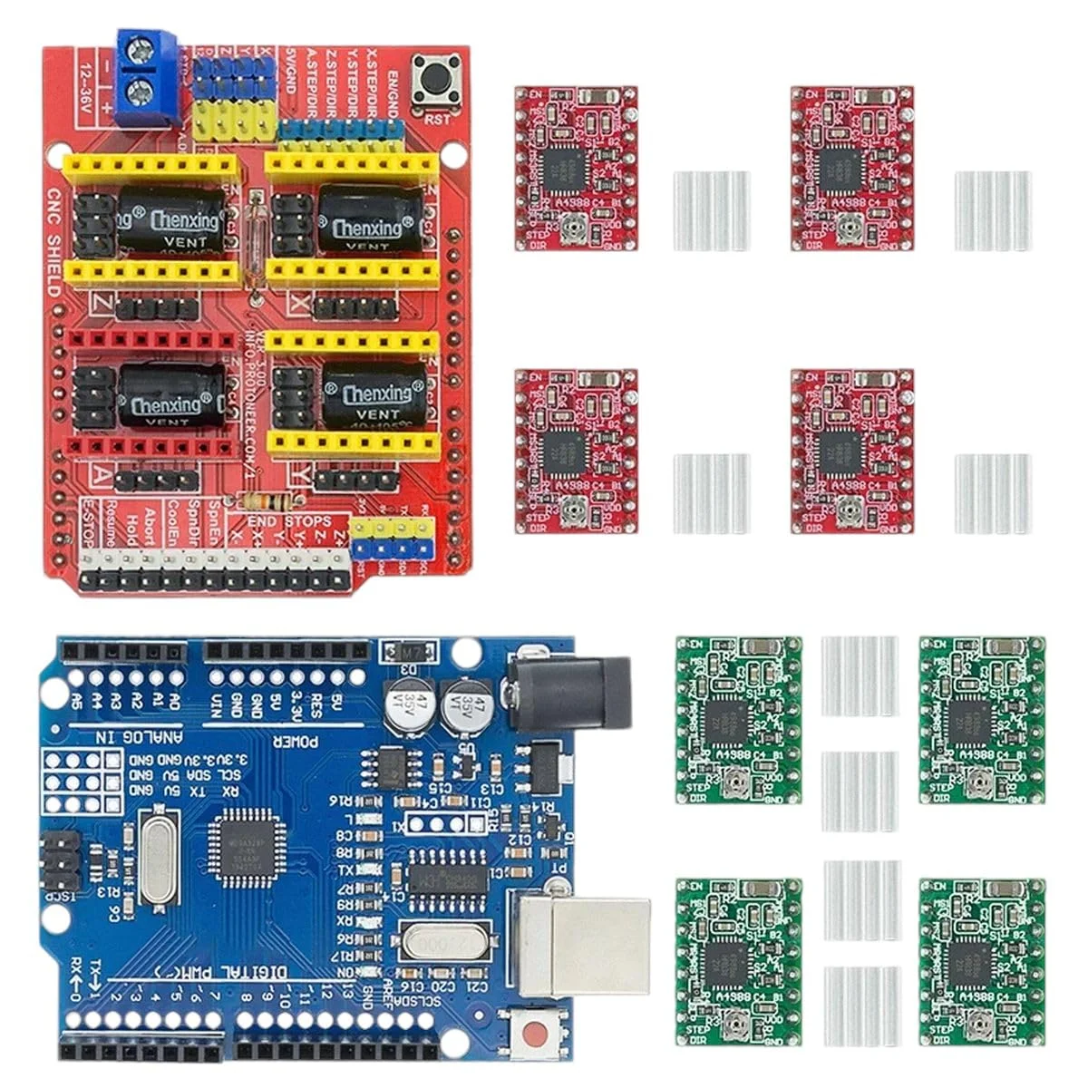 برد توسعه CNC Shield V3 ماشین حکاکی پرینتر سه بعدی + UNO R3 + 4 عدد درایور A4988 برای کیت DIY آردوینو