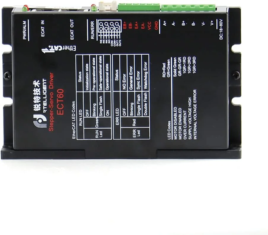 درایور استپر EtherCAT با پشتیبانی از استاندارد CiA402 و پروتکل COE، دو فاز حلقه باز/بسته 24-80VDC 6A برای کنترل موتور Nema 23/24 (ECT60 حلقه بسته)