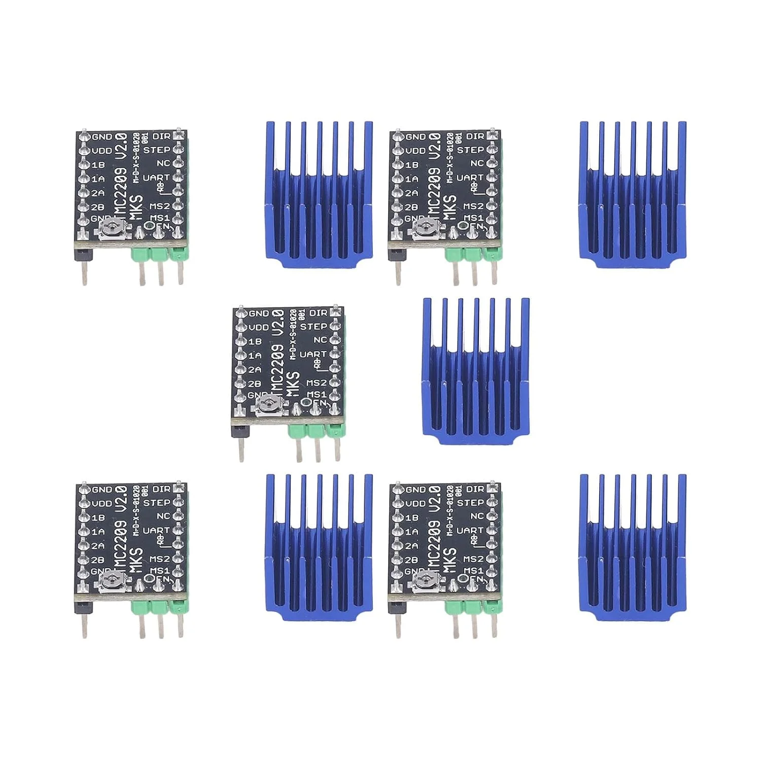 ماژول درایور موتور پله ای TMC2209، بازخورد بدون سنسور، تولید حرارت کم، 5 ست درایور موتور به همراه کیت هیت سینک برای پروژه های چاپ سه بعدی