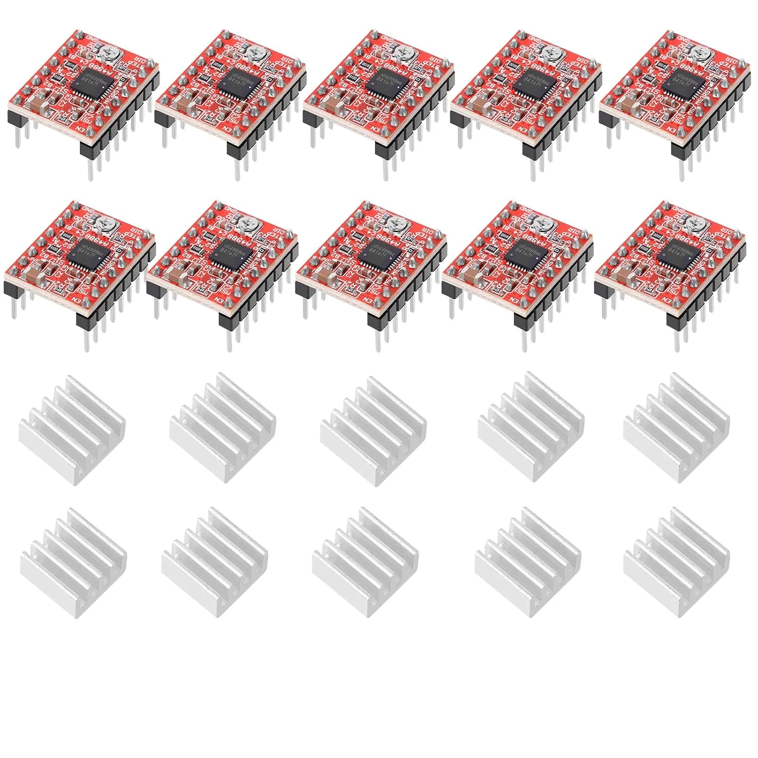 10 عدد ماژول درایور موتور پله ای A4988 با هیت سینک برای پرینتر سه بعدی Reprap مناسب برای Mendel Huxley Arduino