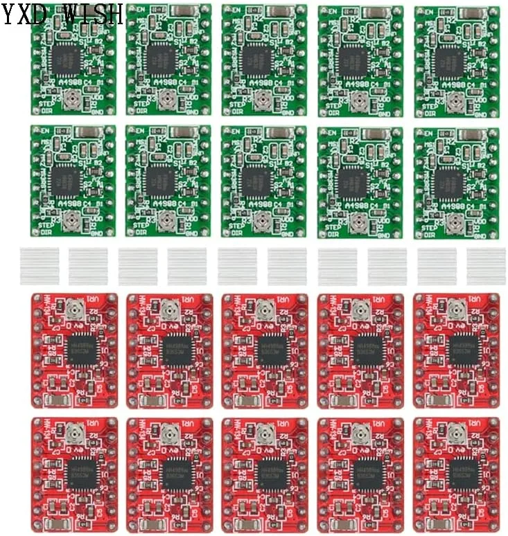۱۰ عدد قطعه پرینتر سه بعدی StepStick A4988 درایور موتور پله ای با هیت سینک Reprap RAMPS 1.4 1.5 1.6 MKS GEN V1.4 - (ولتاژ: A4988 سبز)