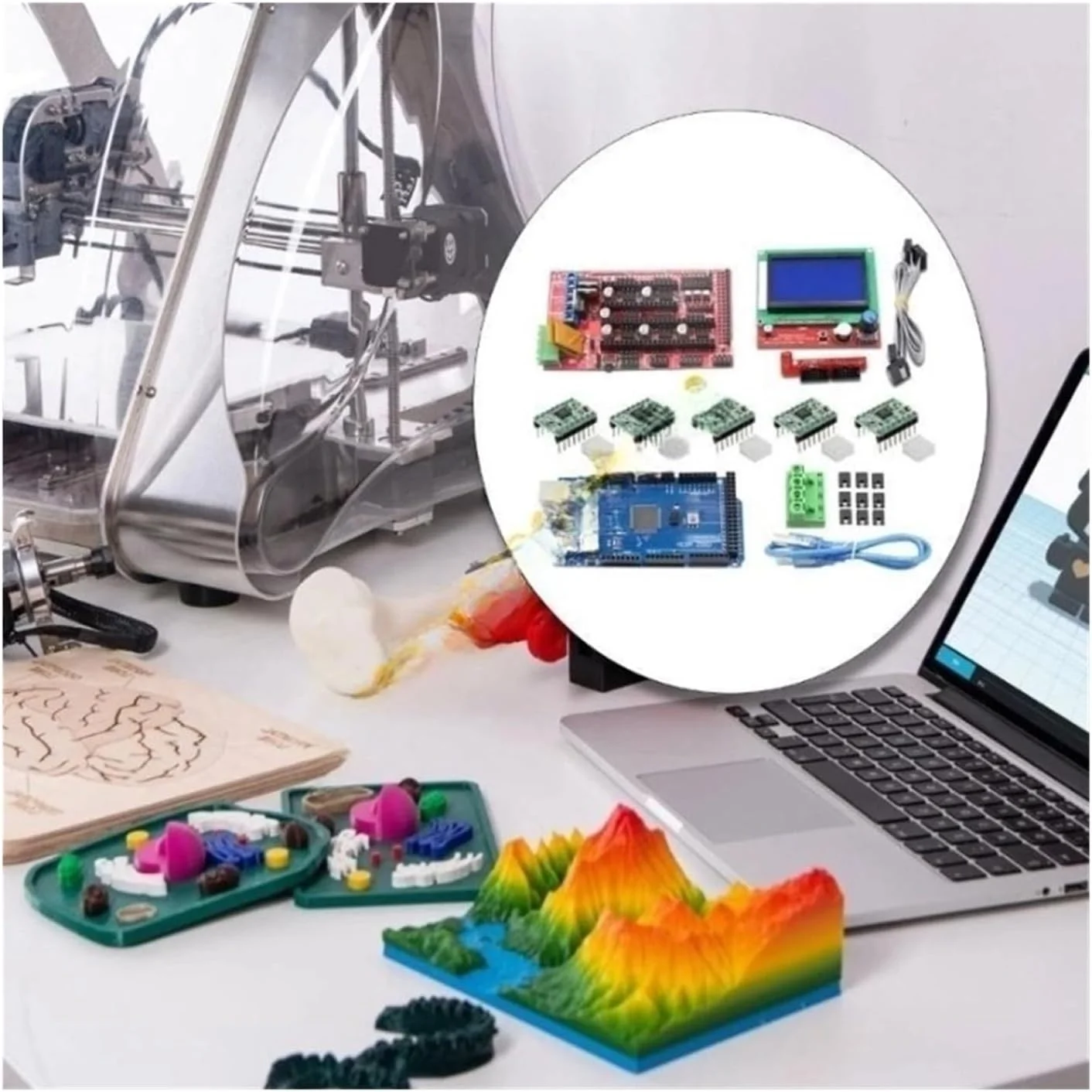 مجموعه قطعات پرینتر سه بعدی Mega2560R3 + کنترلر Ramps 1.4 + پنل کنترل LCD 12864 + ماژول درایور استپر A4988 کامل