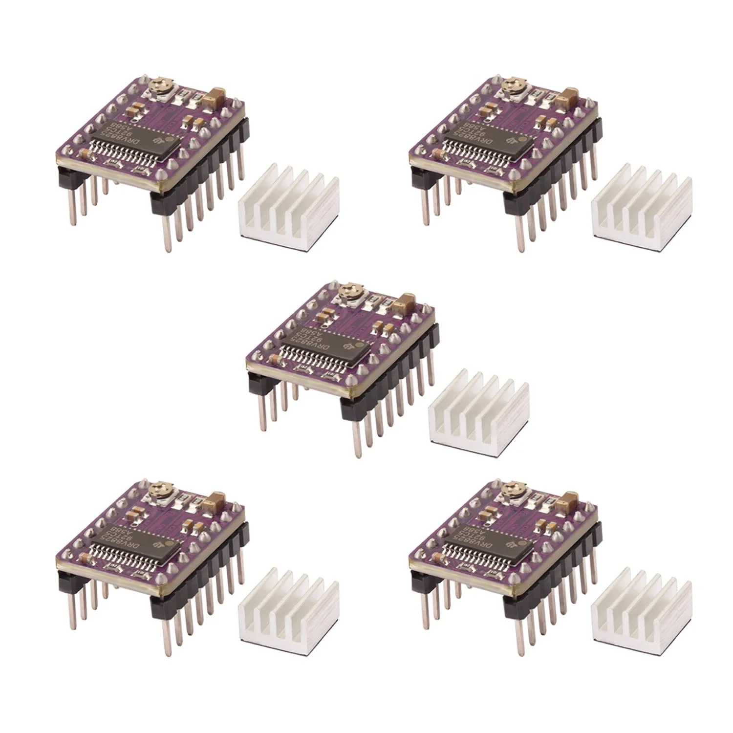 5 عدد ماژول درایور موتور پله ای DRV8825 با هیت سینک برای قطعات پرینتر سه بعدی رمپز 1.4 StepStick DIY