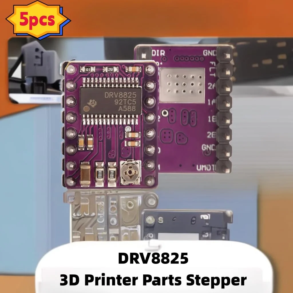 5 عدد ماژول درایور موتور پله ای DRV8825 با هیت سینک برای قطعات پرینتر سه بعدی رمپز 1.4 StepStick DIY