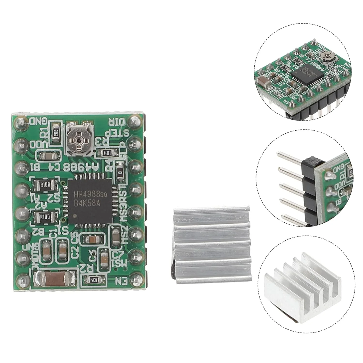 ماژول درایور موتور پله ای PRETYZOOM مدل A4988 به همراه هیت سینک و کنترل برای پرینترها و دستگاه های CNC، دارای پنج رزولوشن پله ای و محافظت های ایمنی (5 عدد)