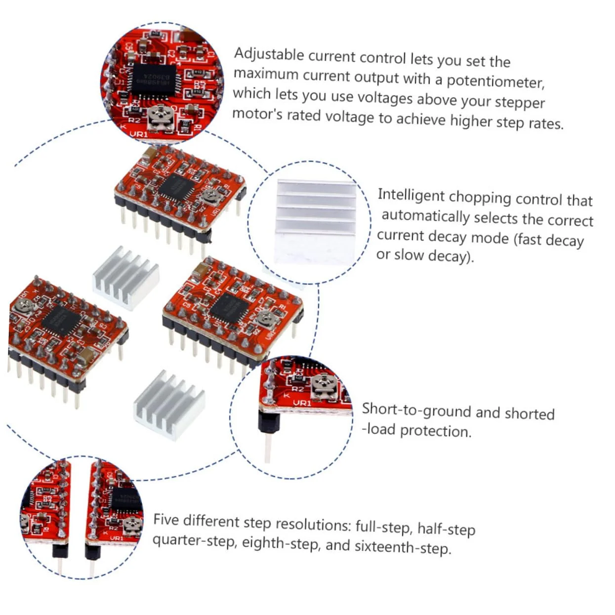 ۵ عدد هیت سینک ماژول درایور موتور پله ای برای لوازم جانبی پرینتر درایور موتور پله ای ۵ عدد هیت سینک ماژول درایور موتور پله ای برای لوازم جانبی پرینتر درایور موتور پله ای