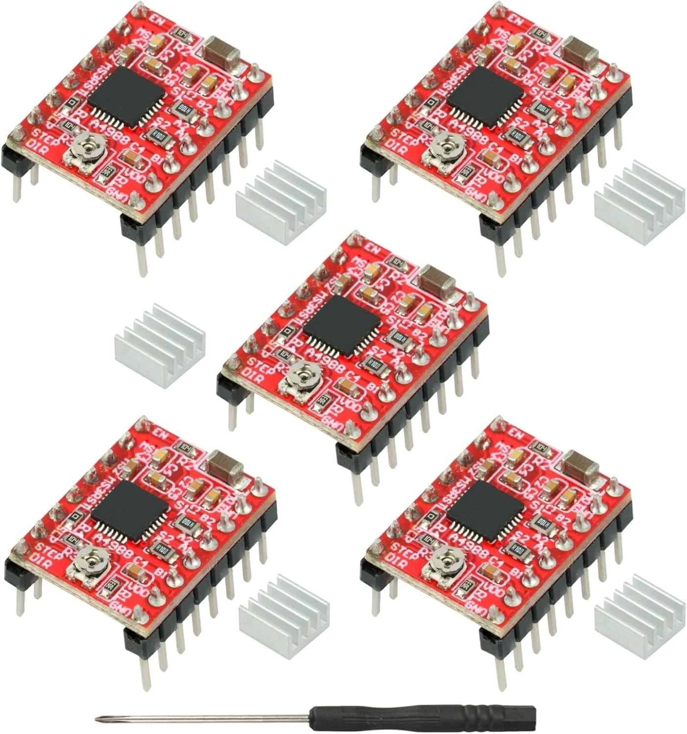 5 عدد ماژول درایور موتور پله ای A4988 سازگار با پرینتر سه بعدی Reprap Mendel Huxley Arduino به همراه هیت سینک