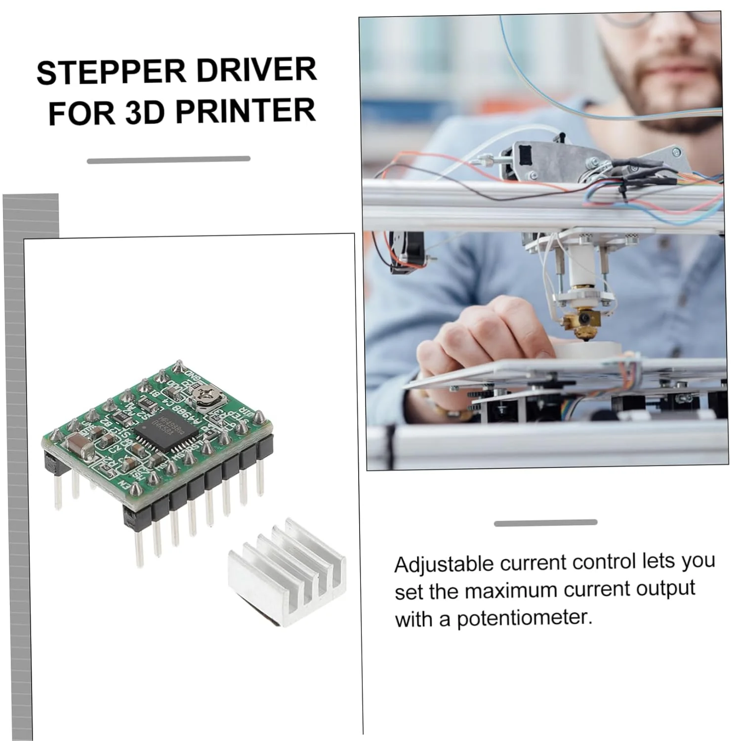 ماژول درایور موتور پله ای 5 عددی برای اکسترودر پرینتر با رزولوشن کامل و هیت سینک