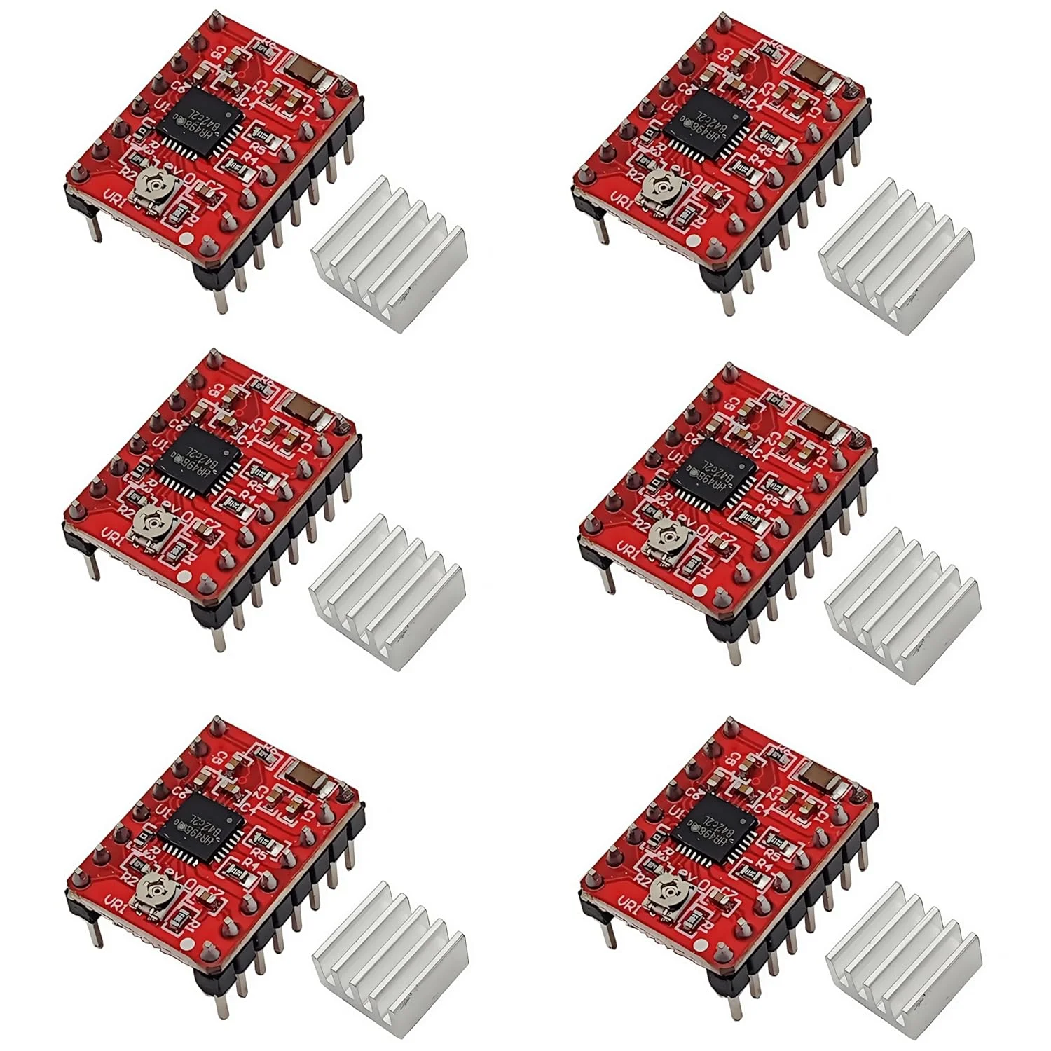 ماژول درایور موتور پله ای A4988 به همراه هیت سینک، سازگار با پرینتر سه بعدی و دستگاه CNC، بسته 6 عددی