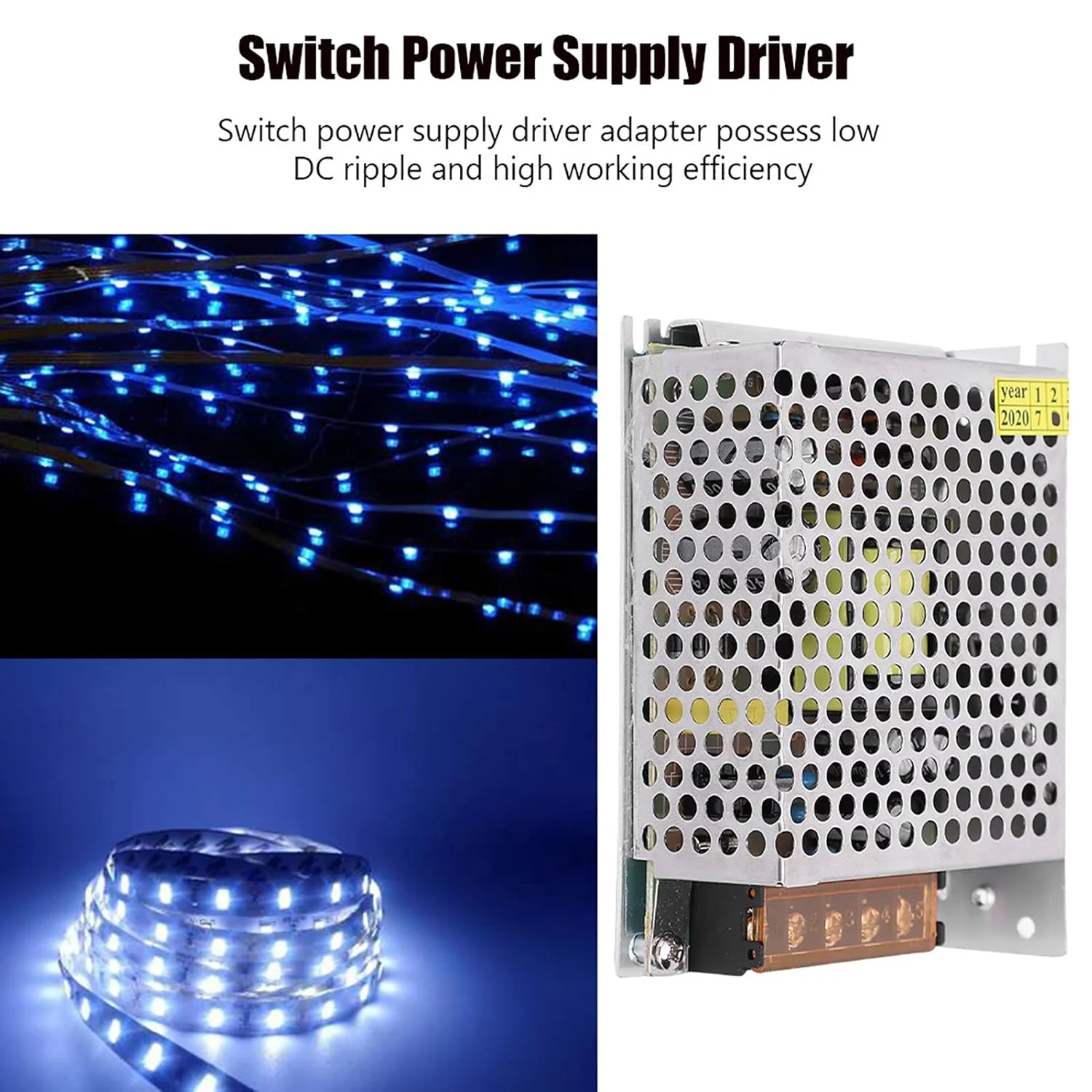 آداپتور درایور منبع تغذیه سوئیچینگ DC12V آلیاژ آلومینیوم برای صفحه نمایش LED، لایت بار، پرینتر سه بعدی، نوار LED (S-60-12 (بزرگ) (12V/5A/60W) AC100-240V)