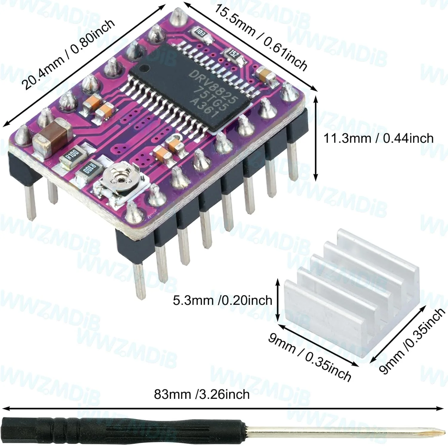 ماژول درایور موتور پله ای WWZMDiB بسته 6 عددی برای پرینتر سه بعدی DRV8825 ماژول درایور موتور پله ای WWZMDiB بسته 6 عددی برای پرینتر سه بعدی DRV8825