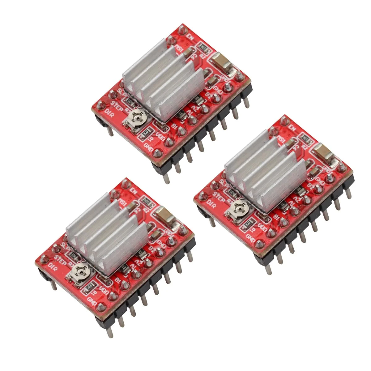 ماژول درایور موتور پله ای A4988 با هیت سینک برای آردوینو، پرینتر سه بعدی، دستگاه CNC و رباتیک (3 عدد)