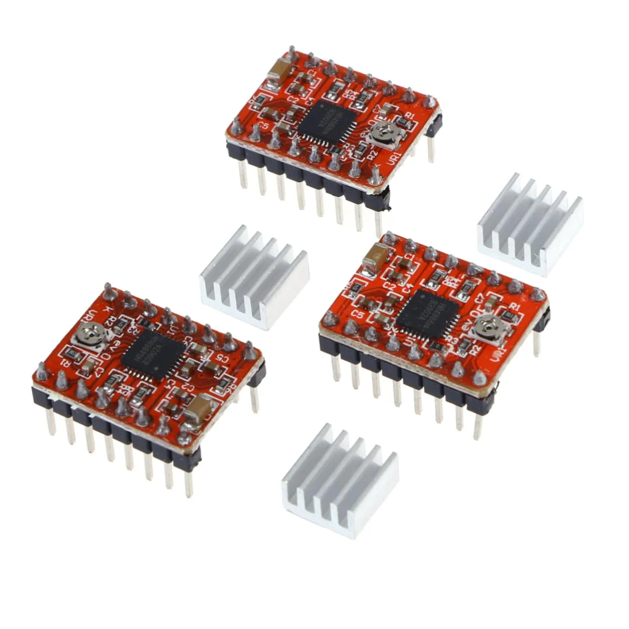 ماژول درایور موتور پله ای A4988 به همراه هیت سینک، سازگار با پرینتر سه بعدی، درایور موتور پله ای برای ماشین های CNC و RepRap (3 عدد)