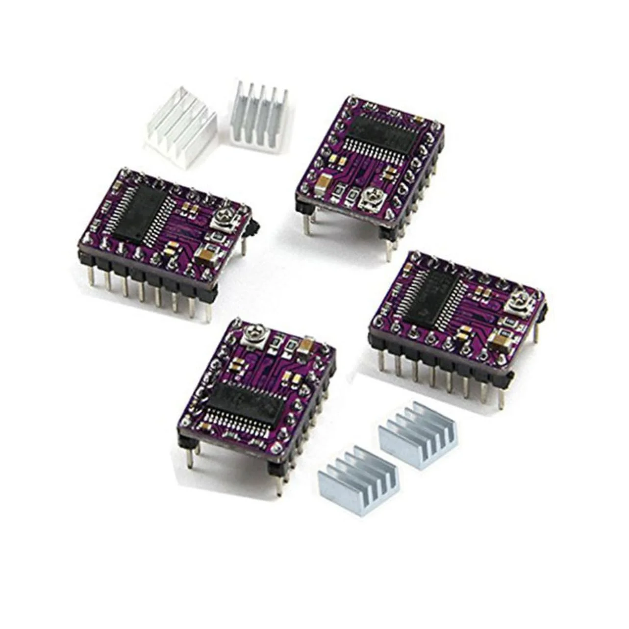 درایور موتور پله ای سازگار با پرینتر سه بعدی، 5 عدد ماژول هیت سینک، حداکثر ولتاژ 45 ولت، رابط A4988